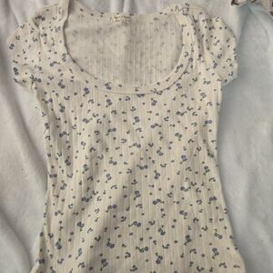 Elegant Cream and Blue Floral Women's Blouse